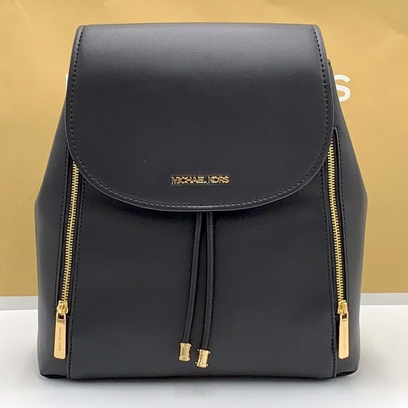 MICHAEL KORS Phoebe MEDIUM Flap Drawstring Backpack BLACK COLOR - Picture 2 of 16